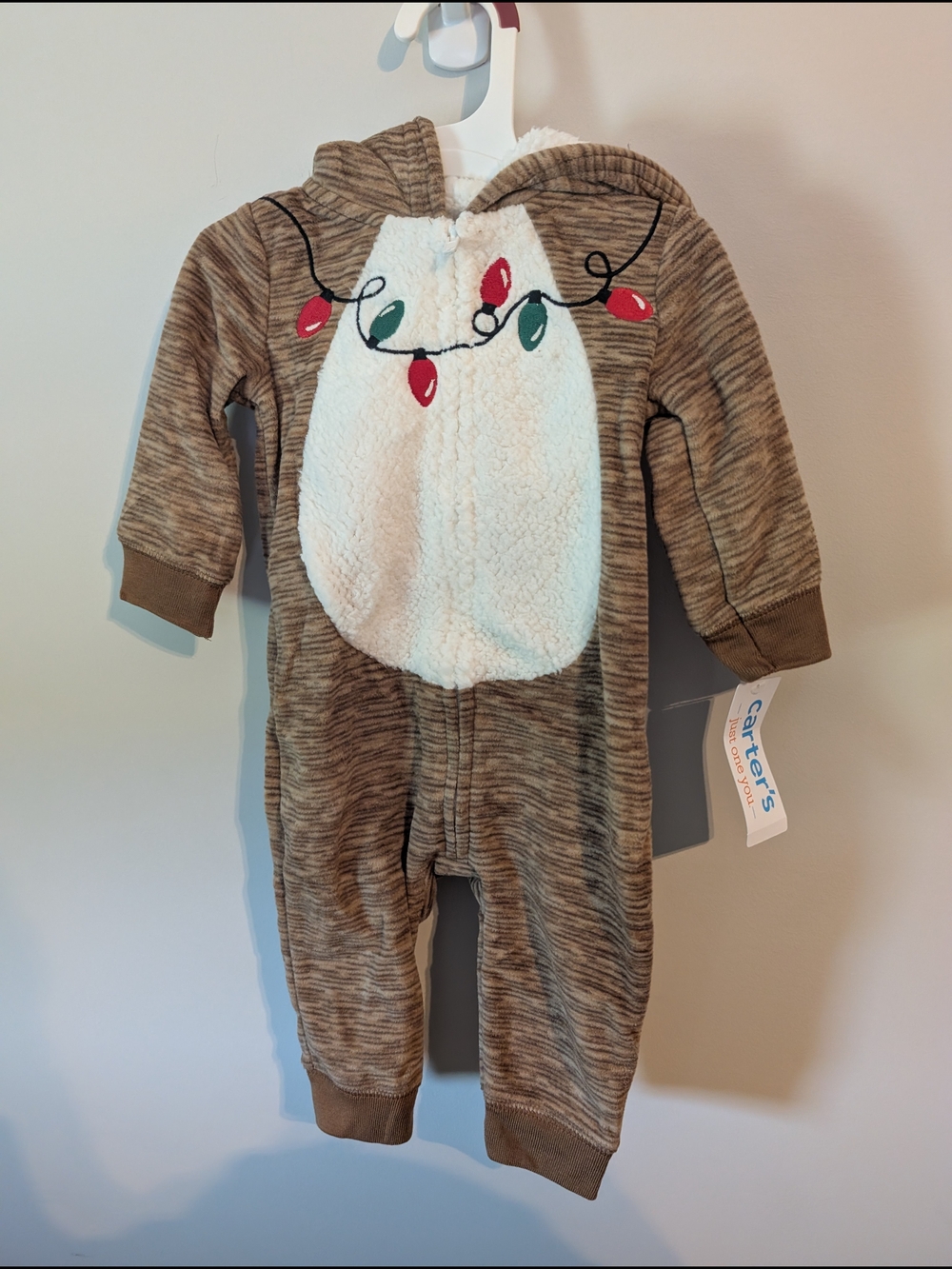 Carter's Reindeer Hooded Baby Romper with Holiday Light Detail